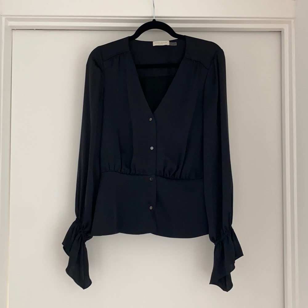 Ramy Brook Long Sleeve V Neck Blouse - Black